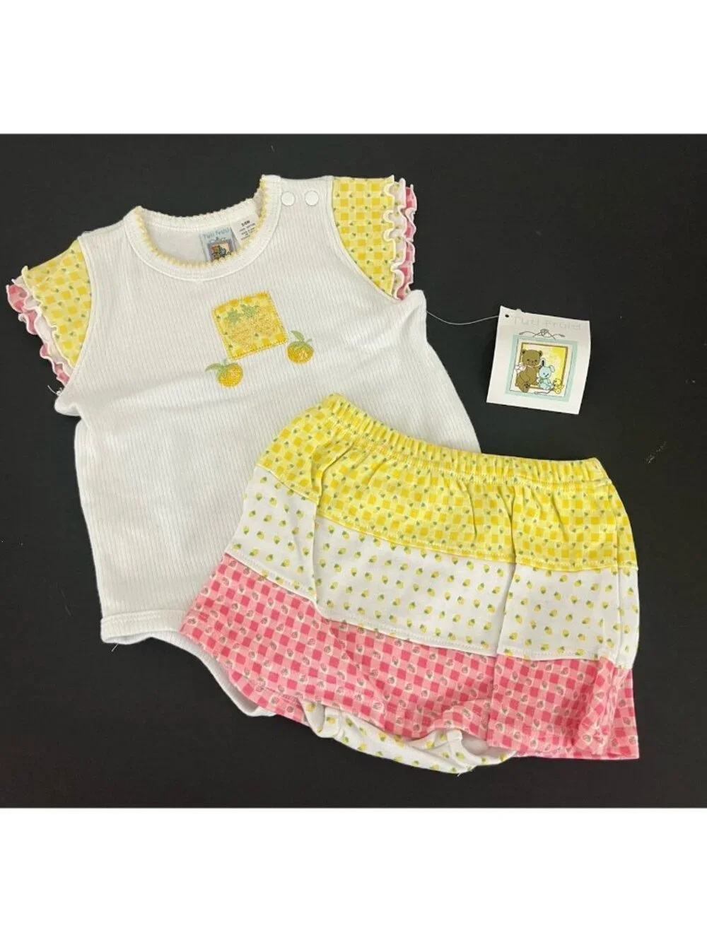 Vintage Tuti Fruiti Girl's 3-6 mos 2pc Outfit Bodysuit Top and Skirt Set NWT